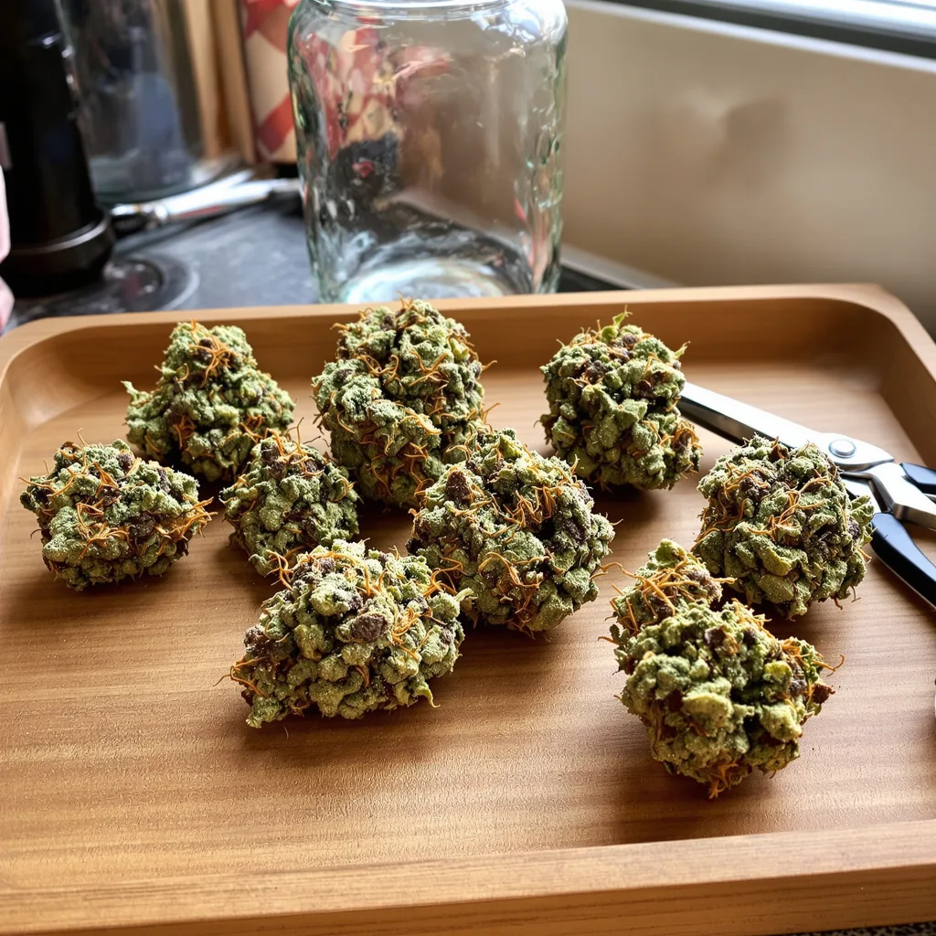 Skywalker OG 51% indica / 49% sativa — flor con tricomas visibles