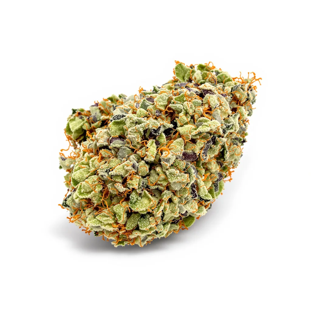 Skywalker OG 51% indica / 49% sativa — flor con tricomas visibles