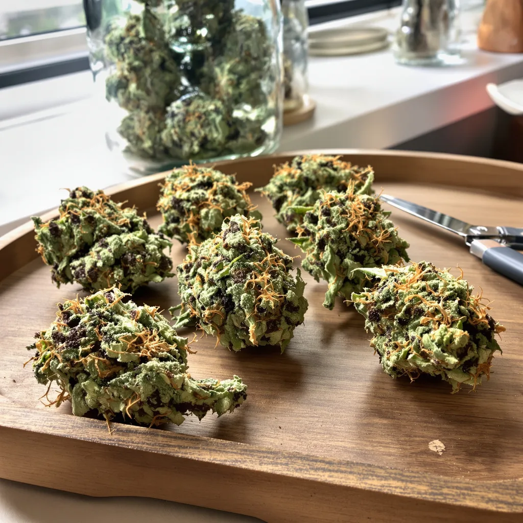 Snoop's Dream 50% indica / 50% sativa — flor con tricomas visibles