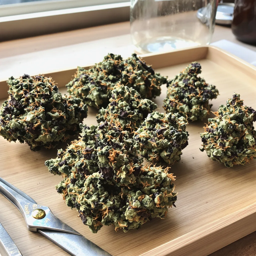 Snow Monster 86% indica / 14% sativa — flor con tricomas visibles