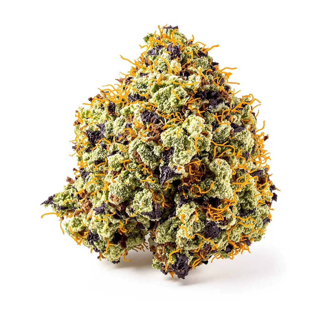 Snow Monster 86% indica / 14% sativa — flor con tricomas visibles