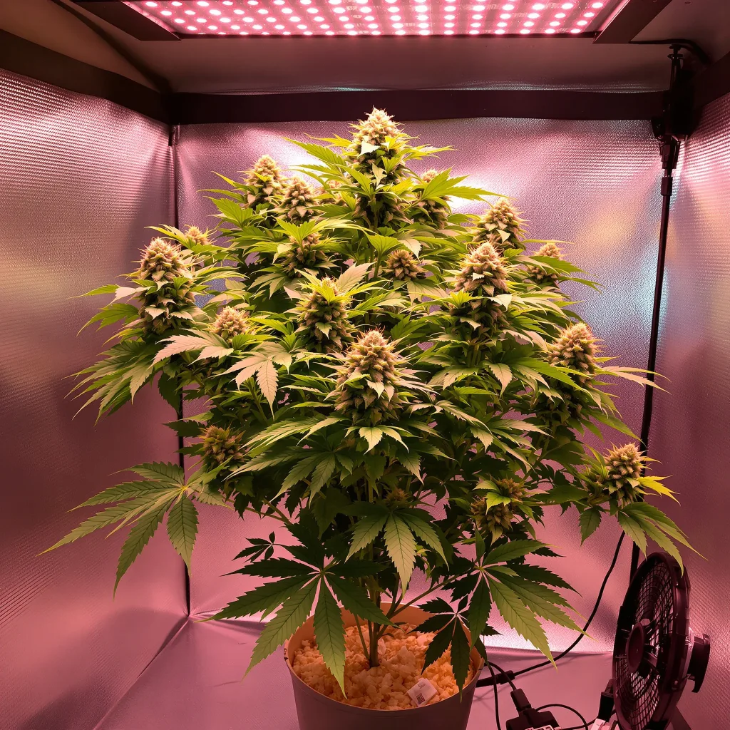 Planta de cannabis Snow White en fase de floración — 60-100 cm autofloración