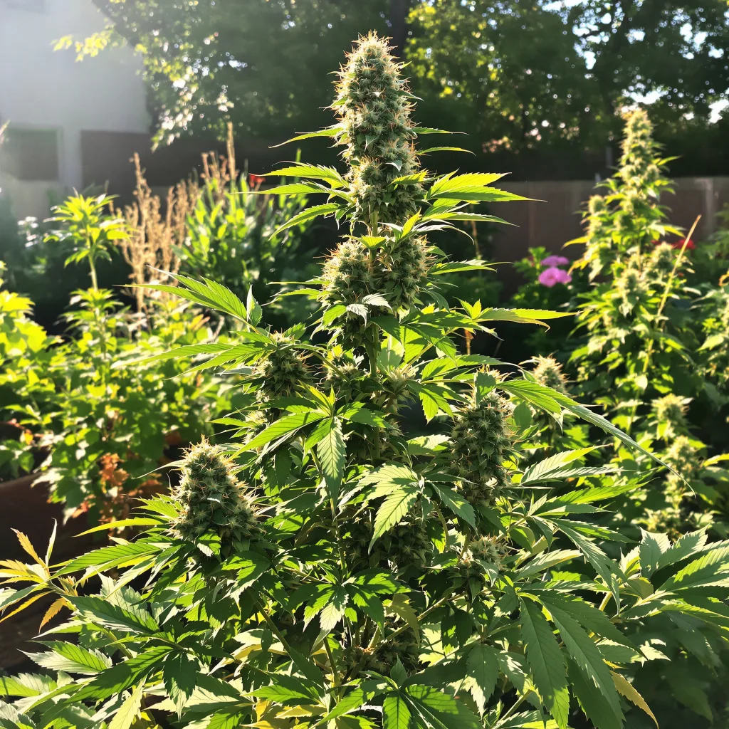 Snowcap 50% indica / 50% sativa — flor con tricomas visibles