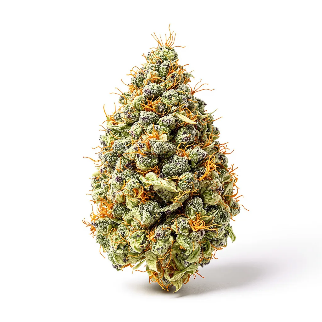 Snowcap 50% indica / 50% sativa — flor con tricomas visibles