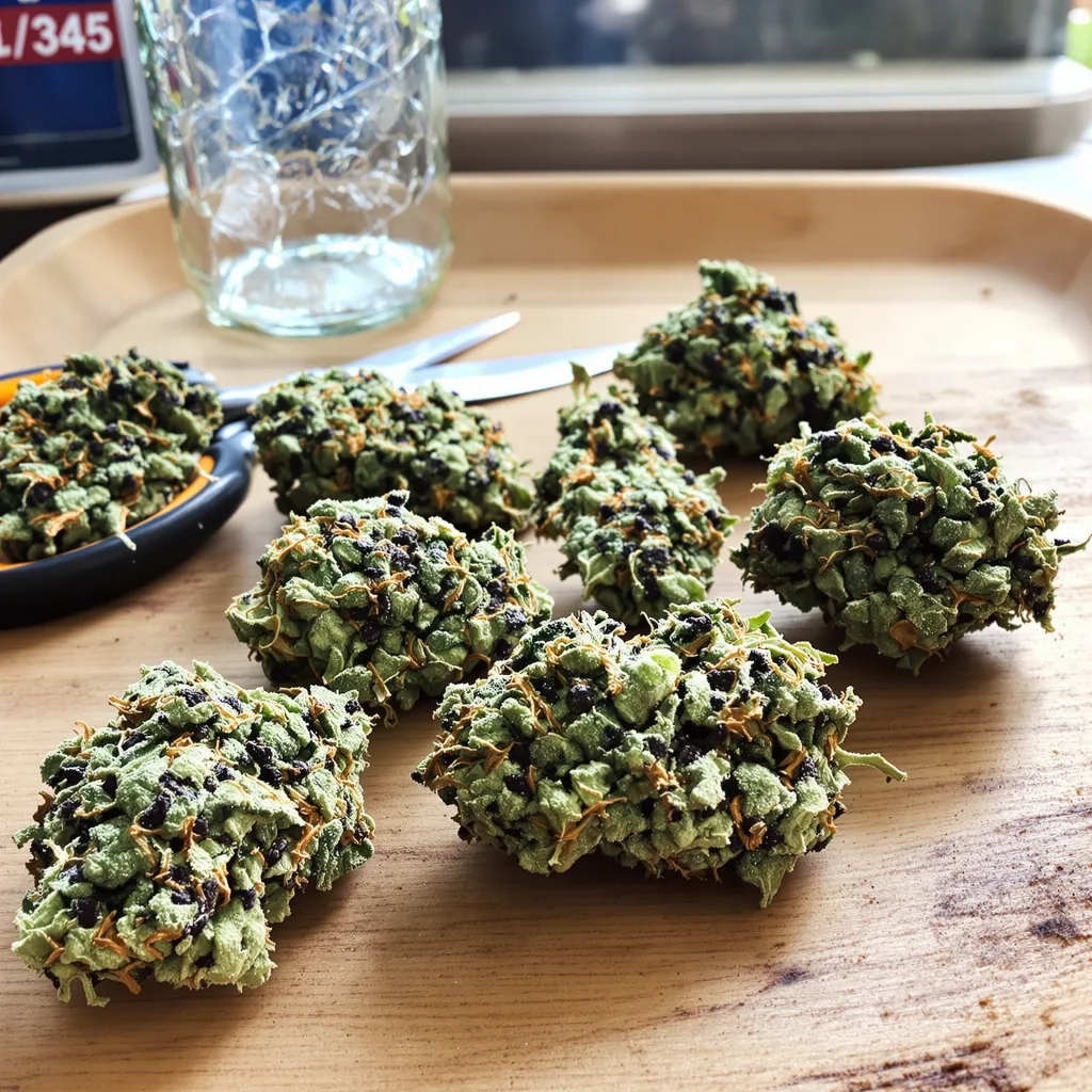 Soul Shine 48% indica / 52% sativa — flor con tricomas visibles
