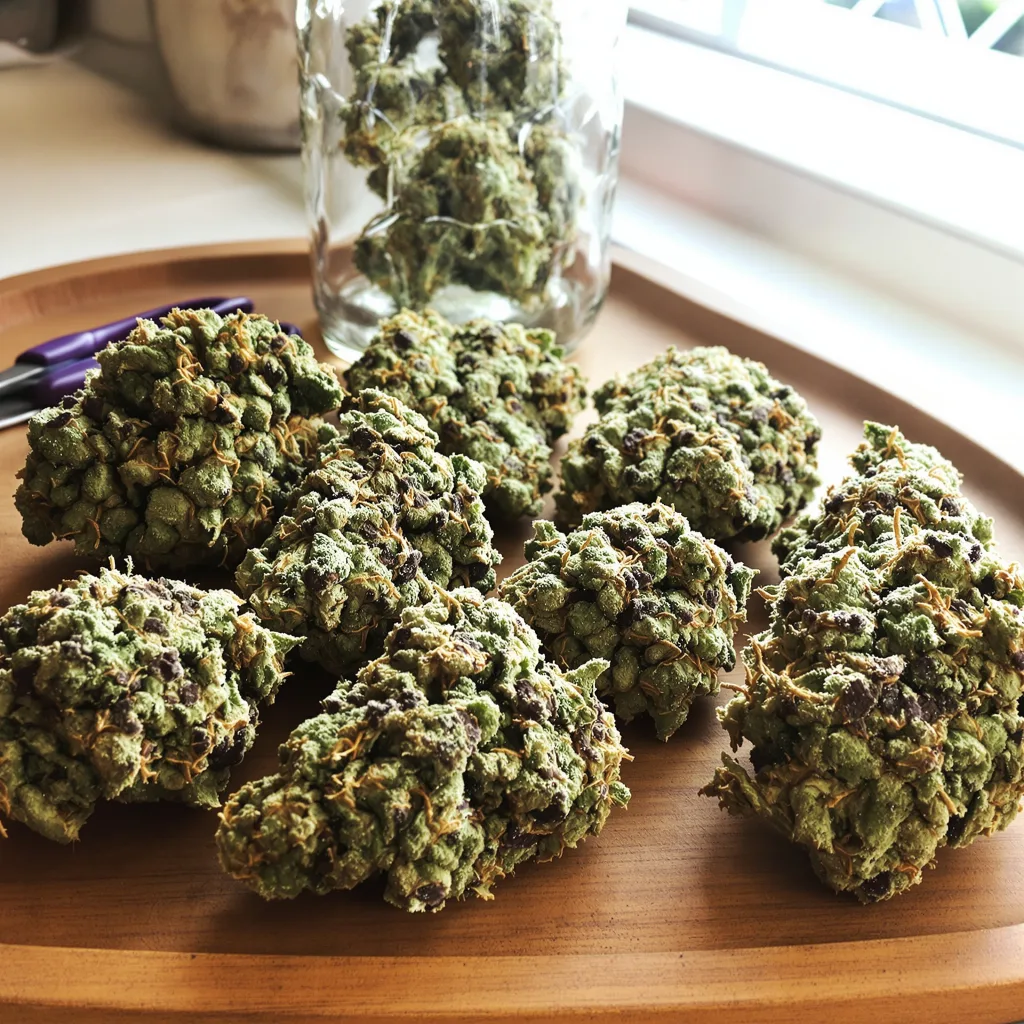 Sour Alien 40% indica / 60% sativa — flor con tricomas visibles