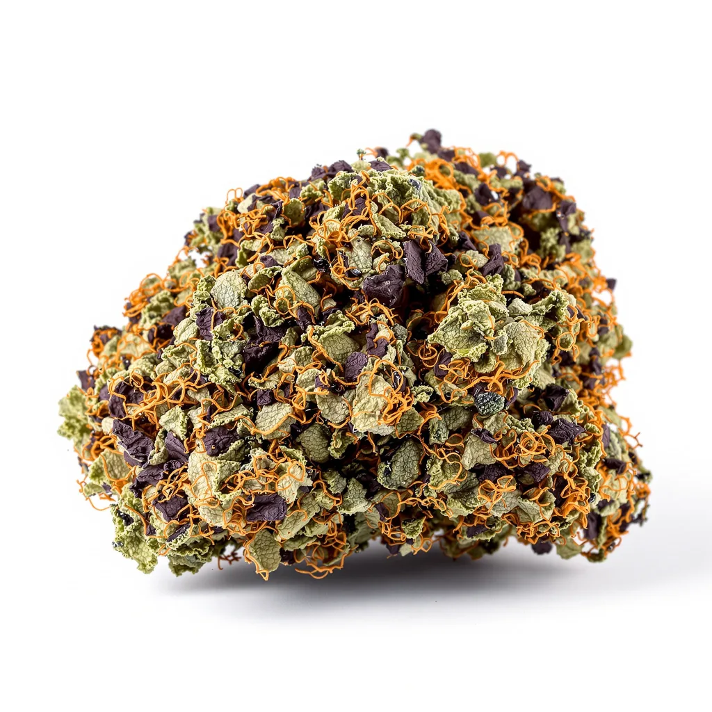 Sour Apple 81% indica / 19% sativa — flor con tricomas visibles