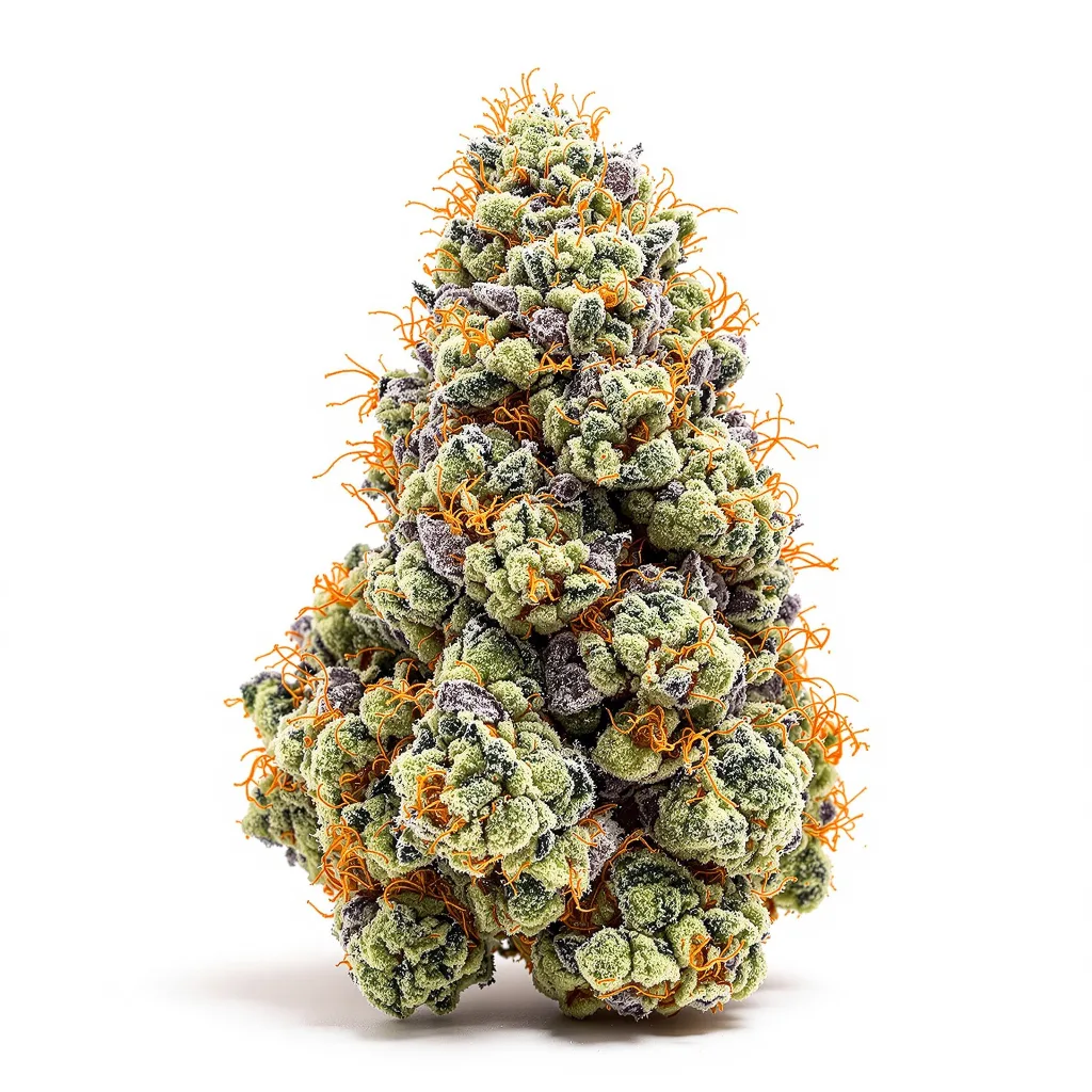 Sour Bubba 47% indica / 53% sativa — flor con tricomas visibles