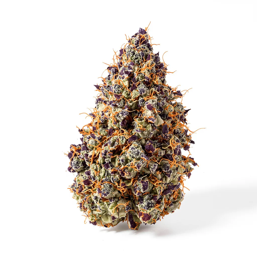 Sour Bubble 81% indica / 19% sativa — flor con tricomas visibles