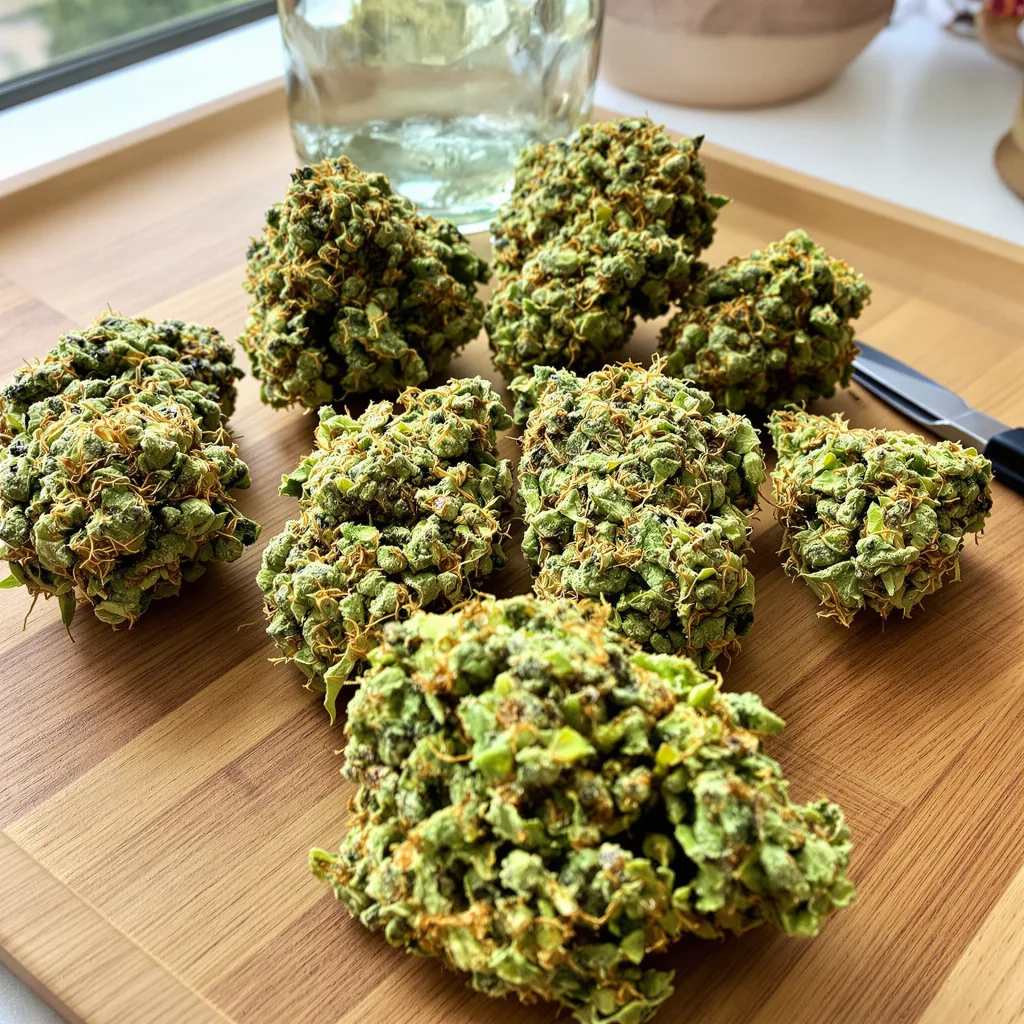Sour Cookies 8% indica / 92% sativa — flor con tricomas visibles