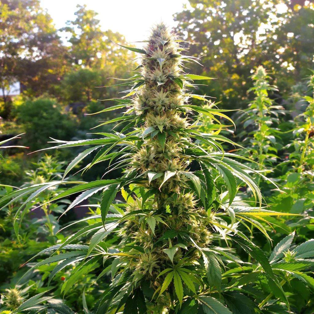 Sour Diesel 11% indica / 89% sativa — flor con tricomas visibles
