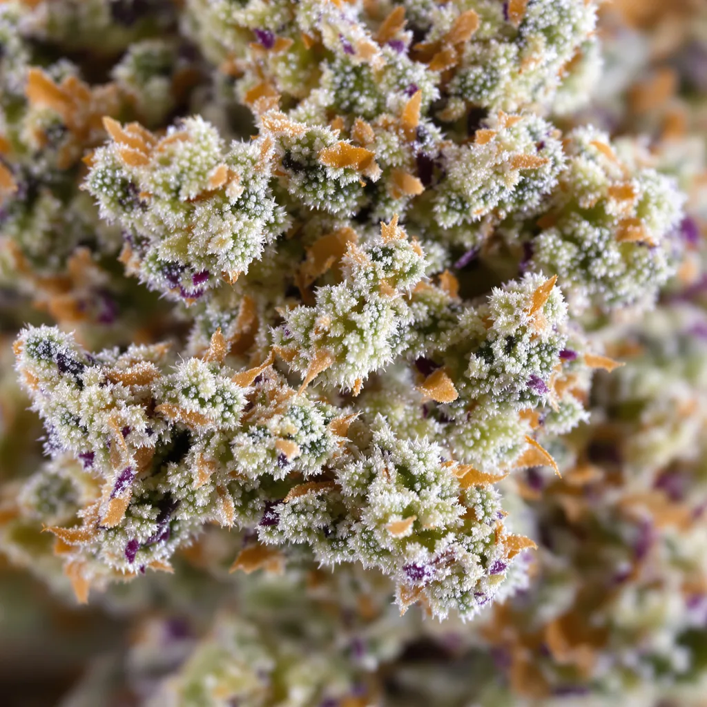 Primer plano de cogollo de cannabis Sour Dubble mostrando cogollos densos verde bosque