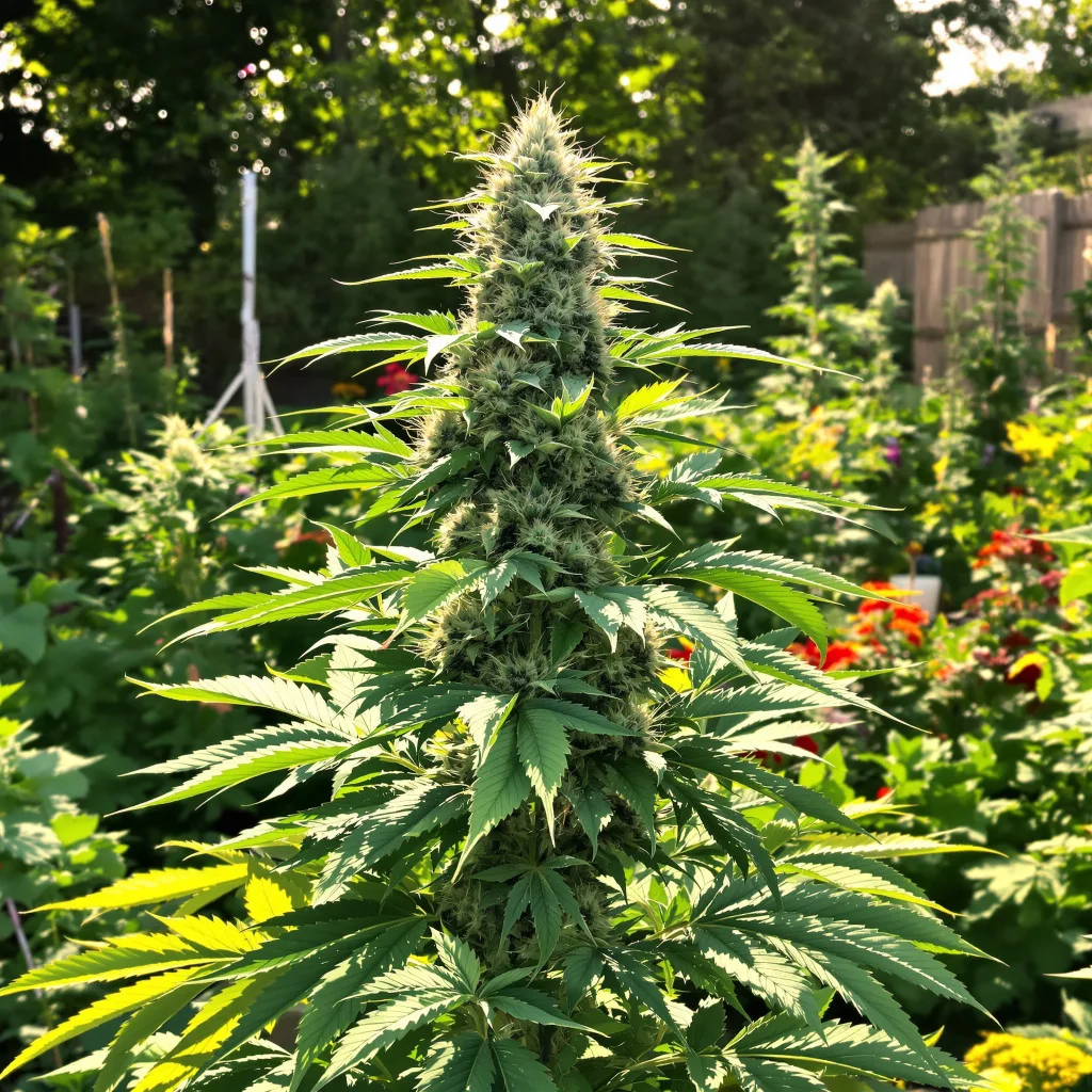 Sour Dubble 61% indica / 39% sativa — flor con tricomas visibles