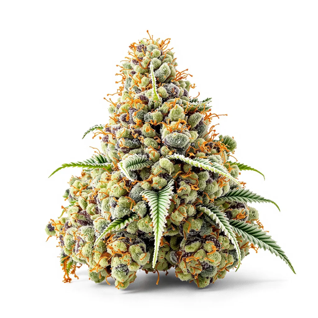 Sour Dubble 61% indica / 39% sativa — flor con tricomas visibles