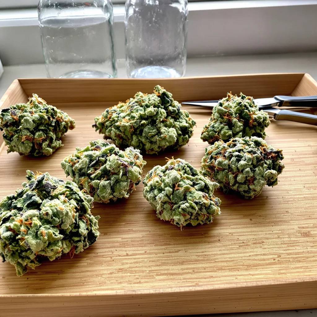 Sour Dubble 61% indica / 39% sativa — flor con tricomas visibles