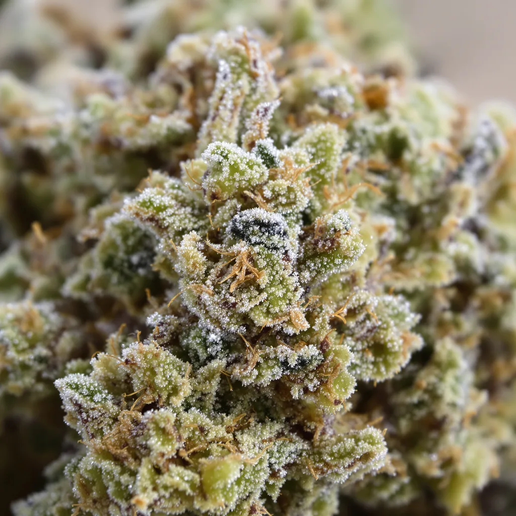 Primer plano de cogollo de cannabis Sour Dubble mostrando cogollos densos verde bosque