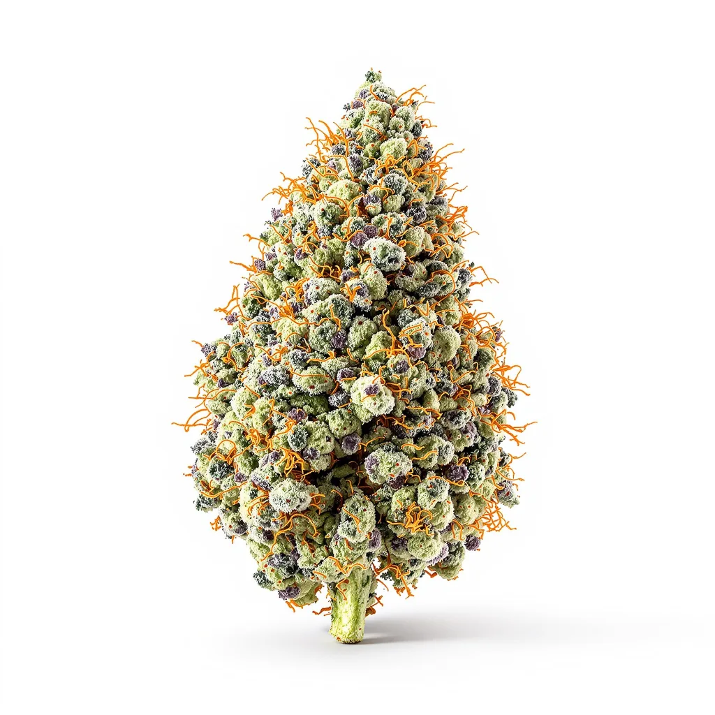 Sour Dubble 61% indica / 39% sativa — flor con tricomas visibles