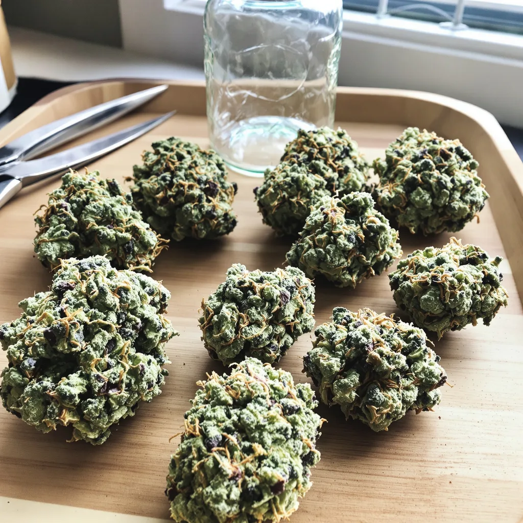 Sour Grape 58% indica / 42% sativa — flor con tricomas visibles