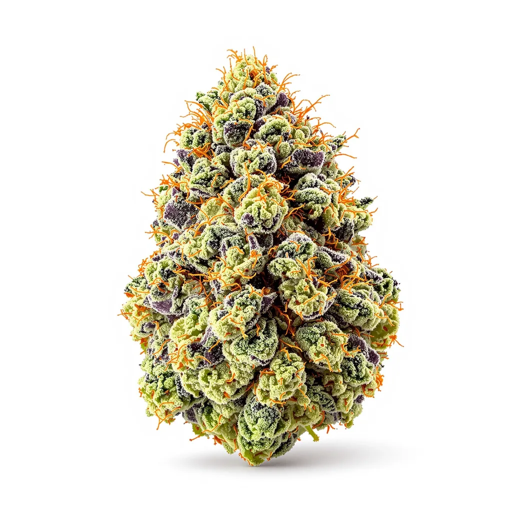 Sour Grape 58% indica / 42% sativa — flor con tricomas visibles