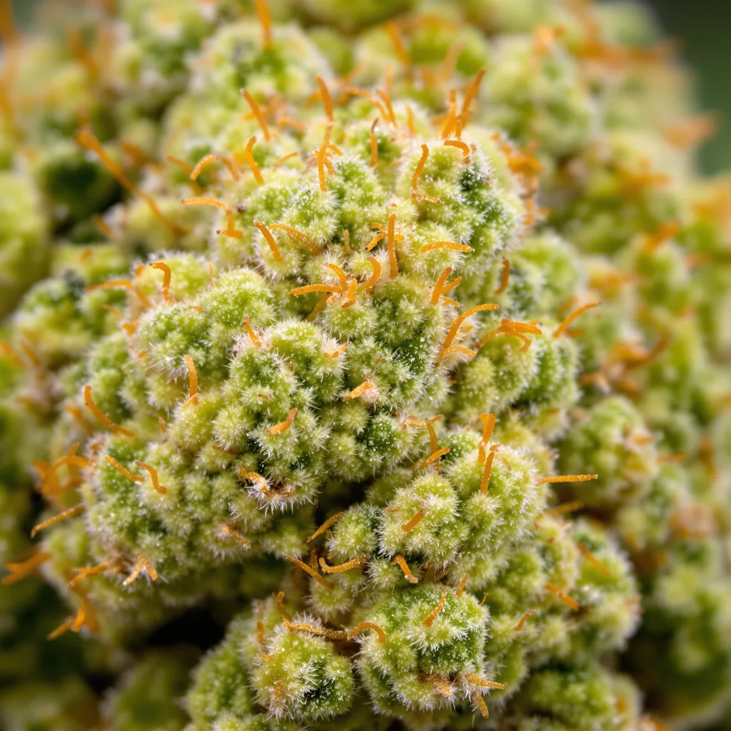 Primer plano de cogollo de cannabis Sour Jack mostrando estructura aireada verde lima