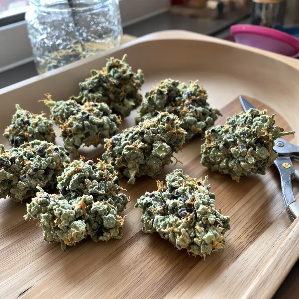Sour Kush 50% indica / 50% sativa — flor con tricomas visibles