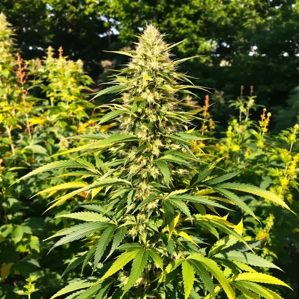 Sour Kush 50% indica / 50% sativa — flor con tricomas visibles