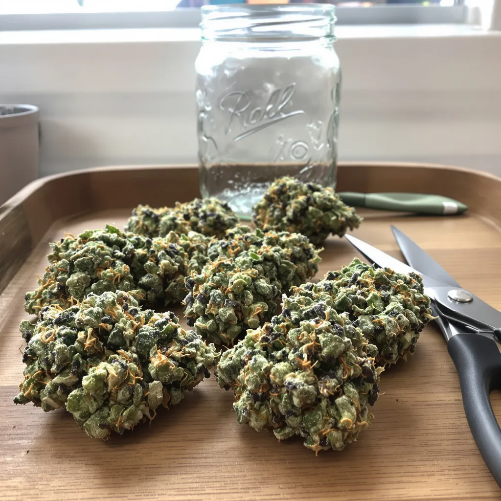 Sour Lemon OG 40% indica / 60% sativa — flor con tricomas visibles