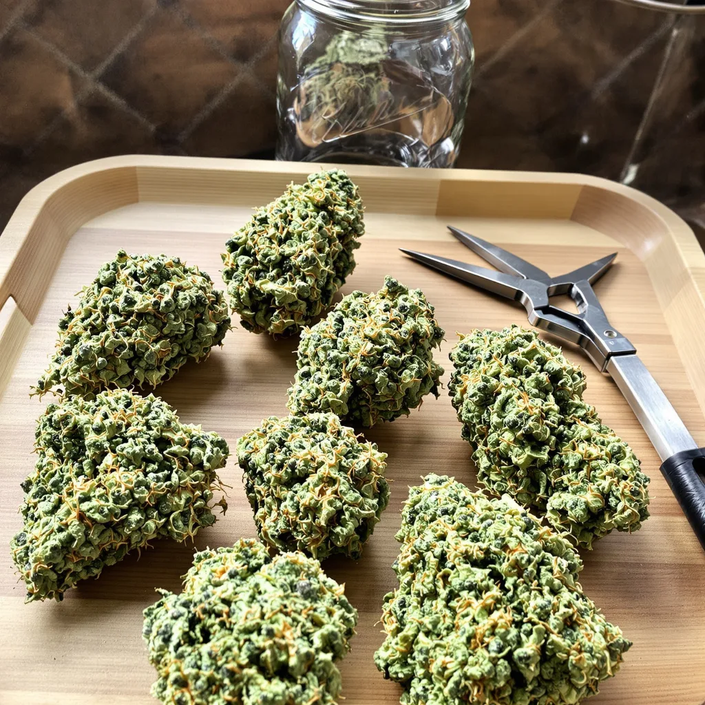 Sour Tangie 23% indica / 77% sativa — flor con tricomas visibles