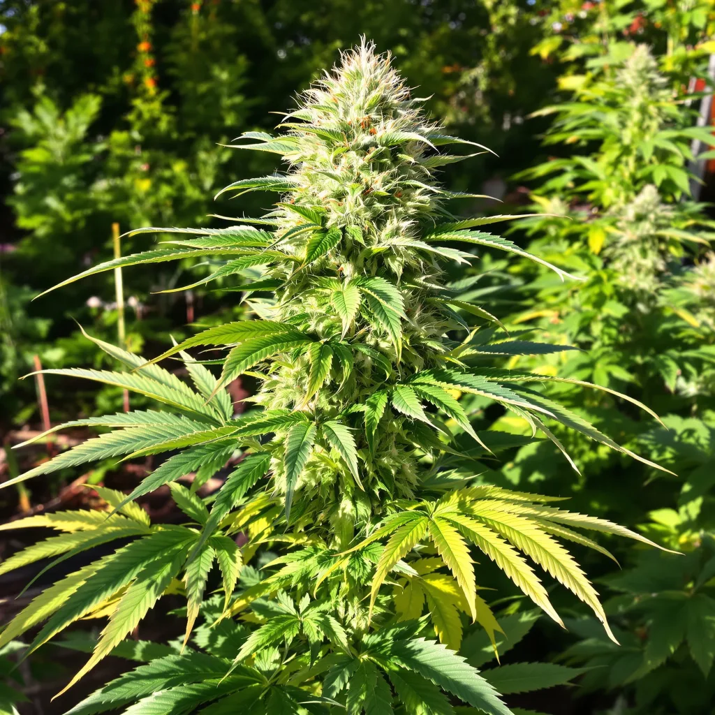 Sour Tsunami CBD 56% indica / 44% sativa — flor con tricomas visibles