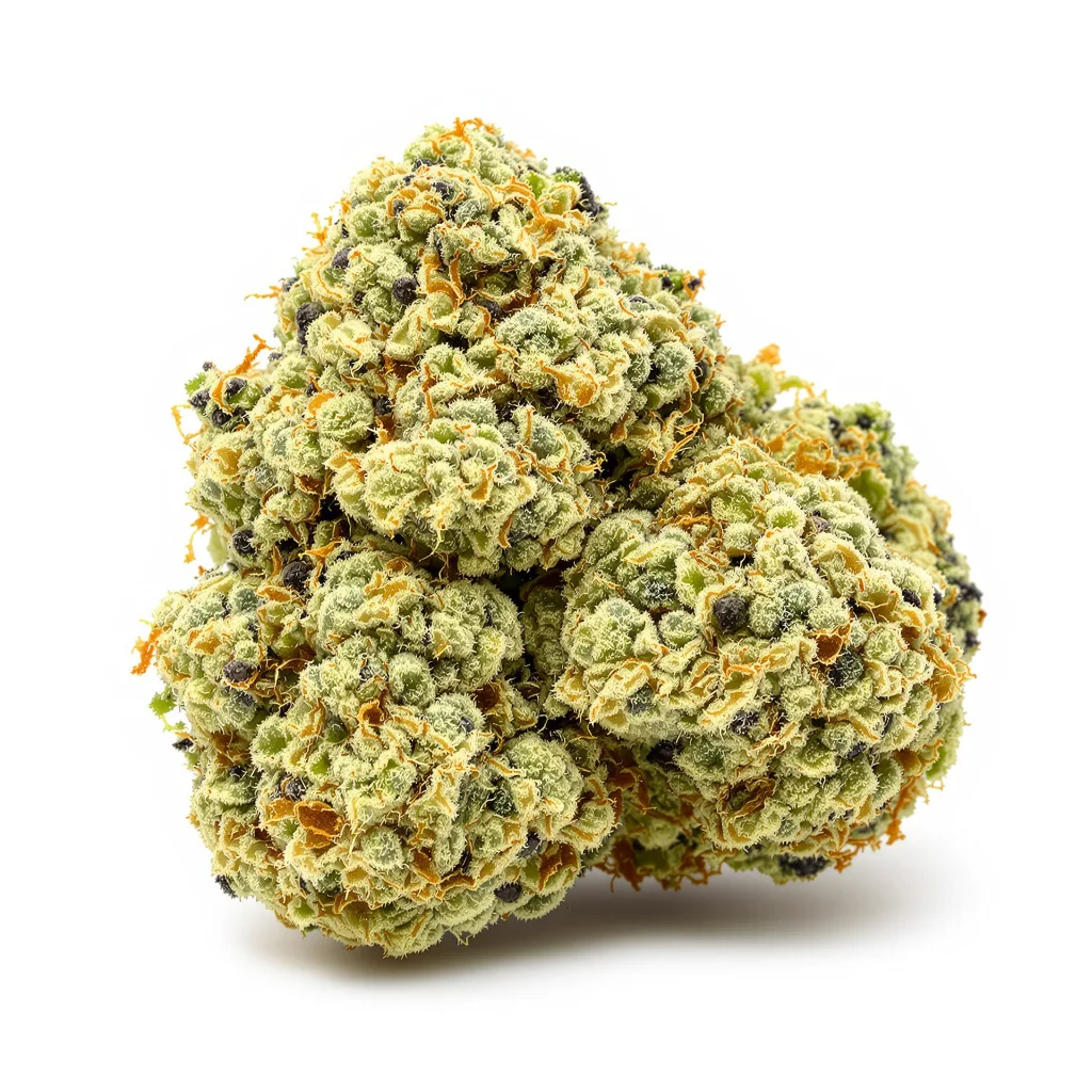 Sour Tsunami CBD 56% indica / 44% sativa — flor con tricomas visibles