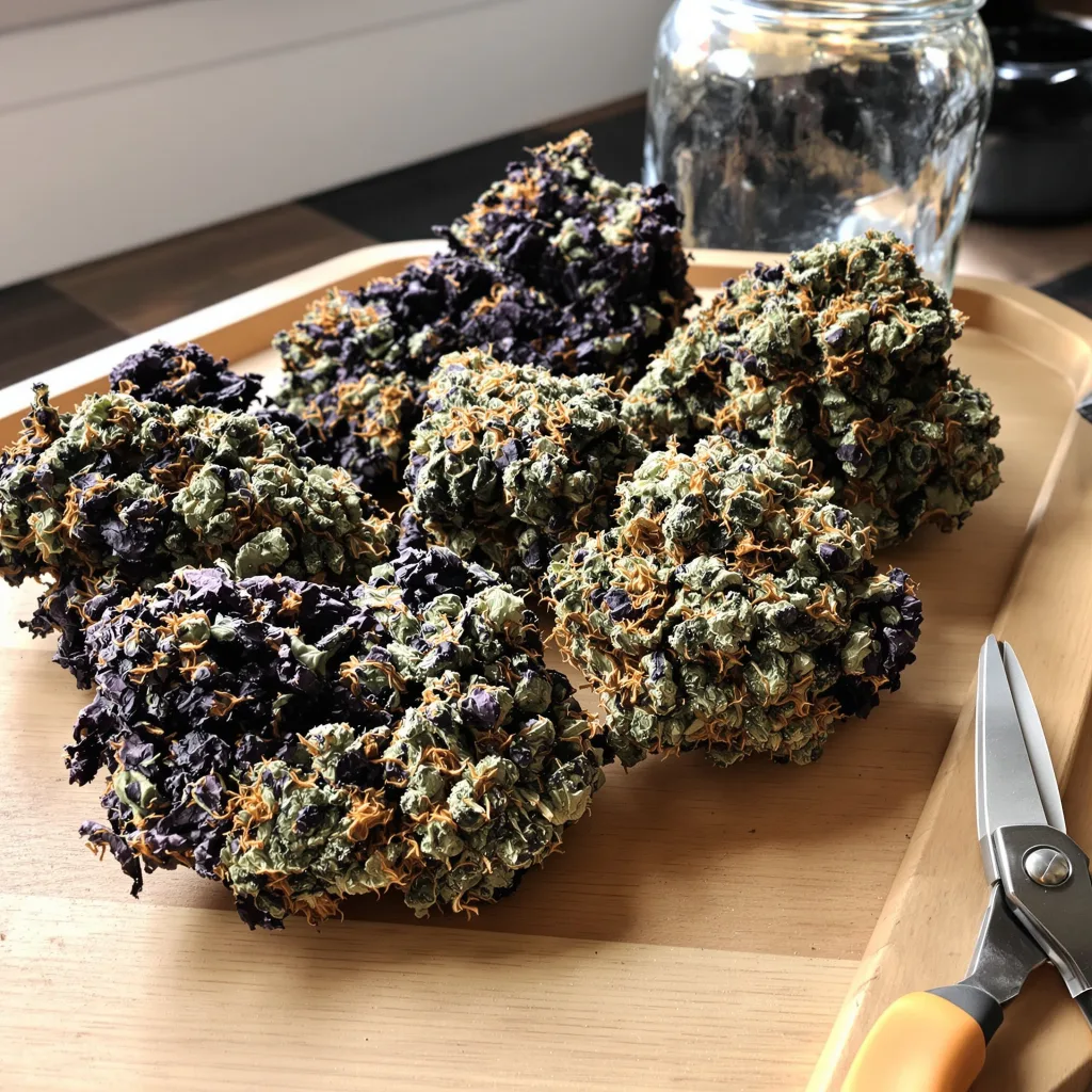 South Indian 73% indica / 27% sativa — flor con tricomas visibles