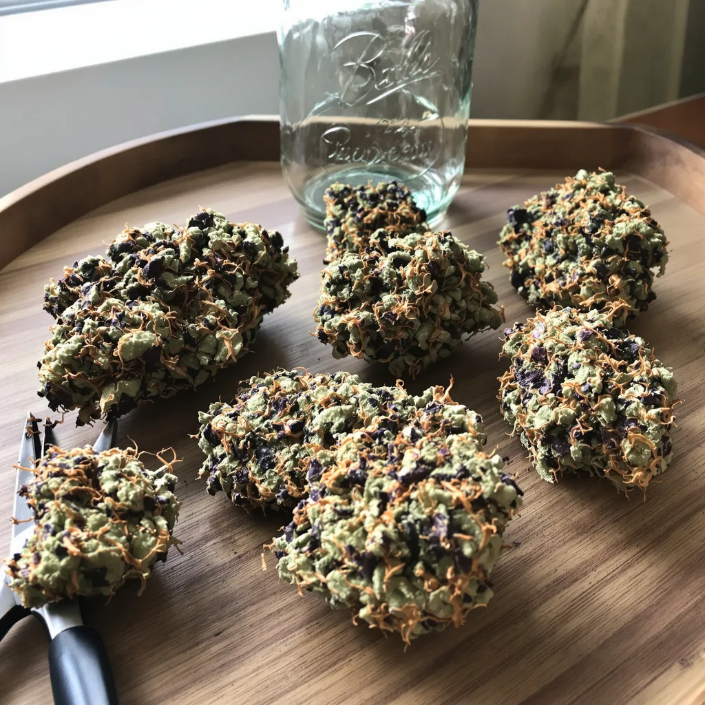 Space Dawg 89% indica / 11% sativa — flor con tricomas visibles