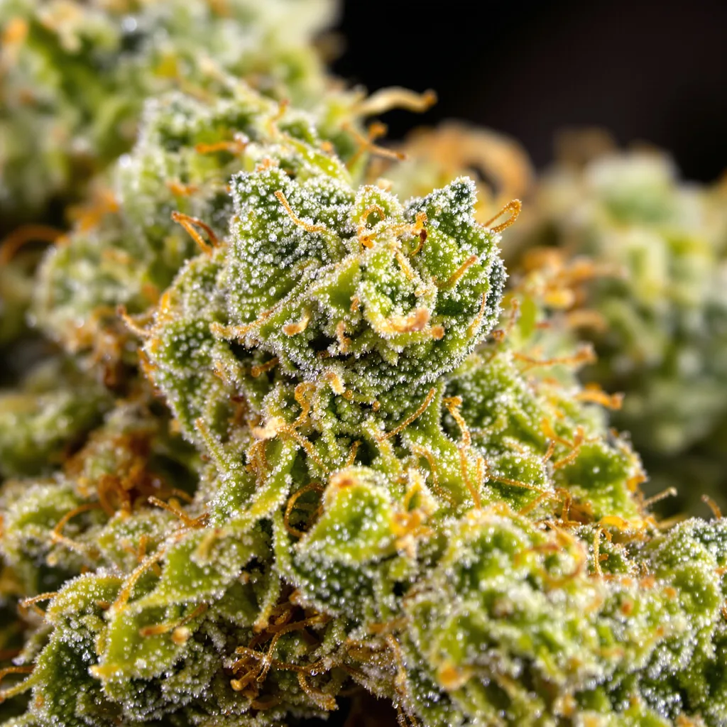 Primer plano de cogollo de cannabis Steve's Dream Queen mostrando estructura aireada verde lima