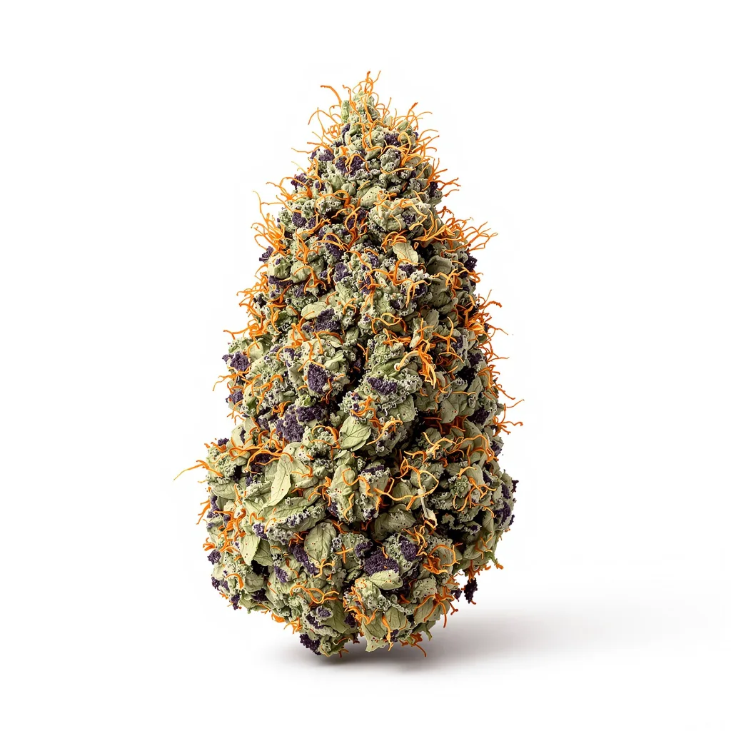 Stinking Rich 80% indica / 20% sativa — flor con tricomas visibles