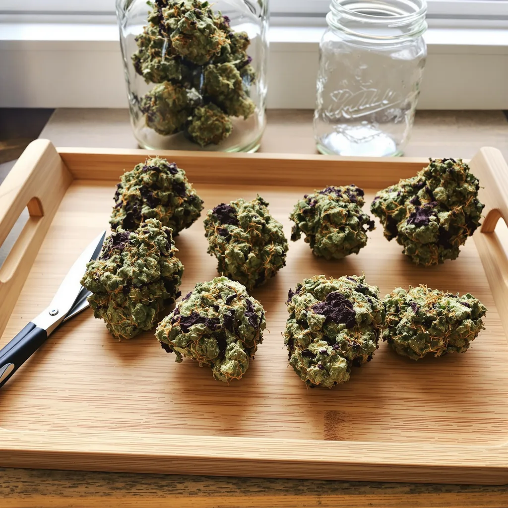 Strawberry Banana 85% indica / 15% sativa — flor con tricomas visibles