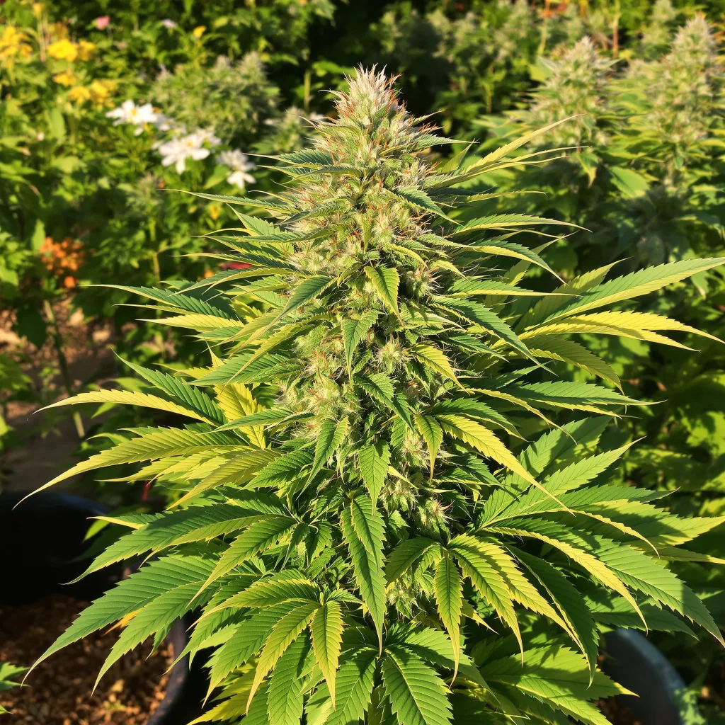 Strawberry Banana 85% indica / 15% sativa — flor con tricomas visibles
