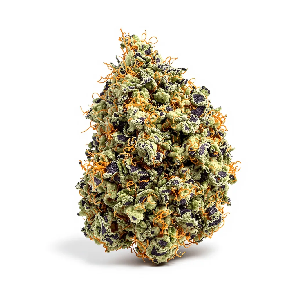 Strawberry Banana 85% indica / 15% sativa — flor con tricomas visibles