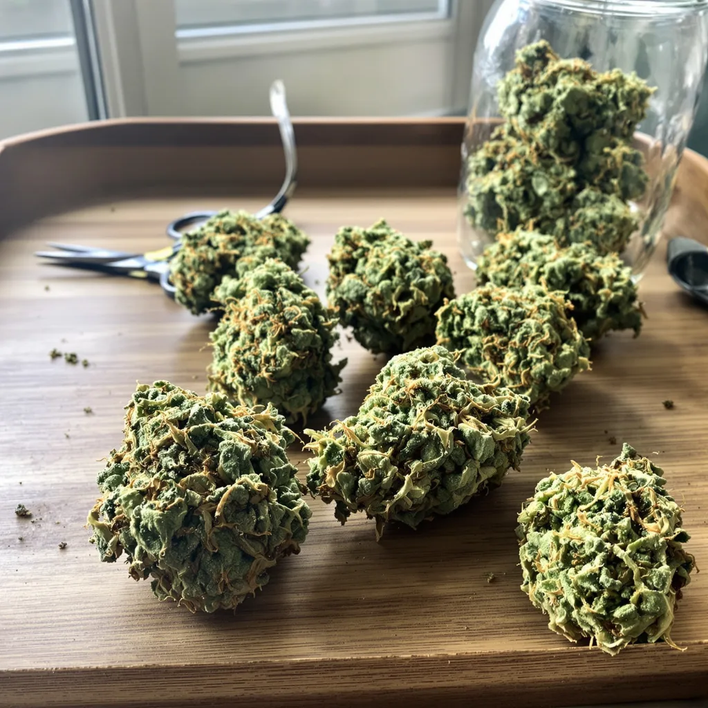 Strawberry Cough 11% indica / 89% sativa — flor con tricomas visibles