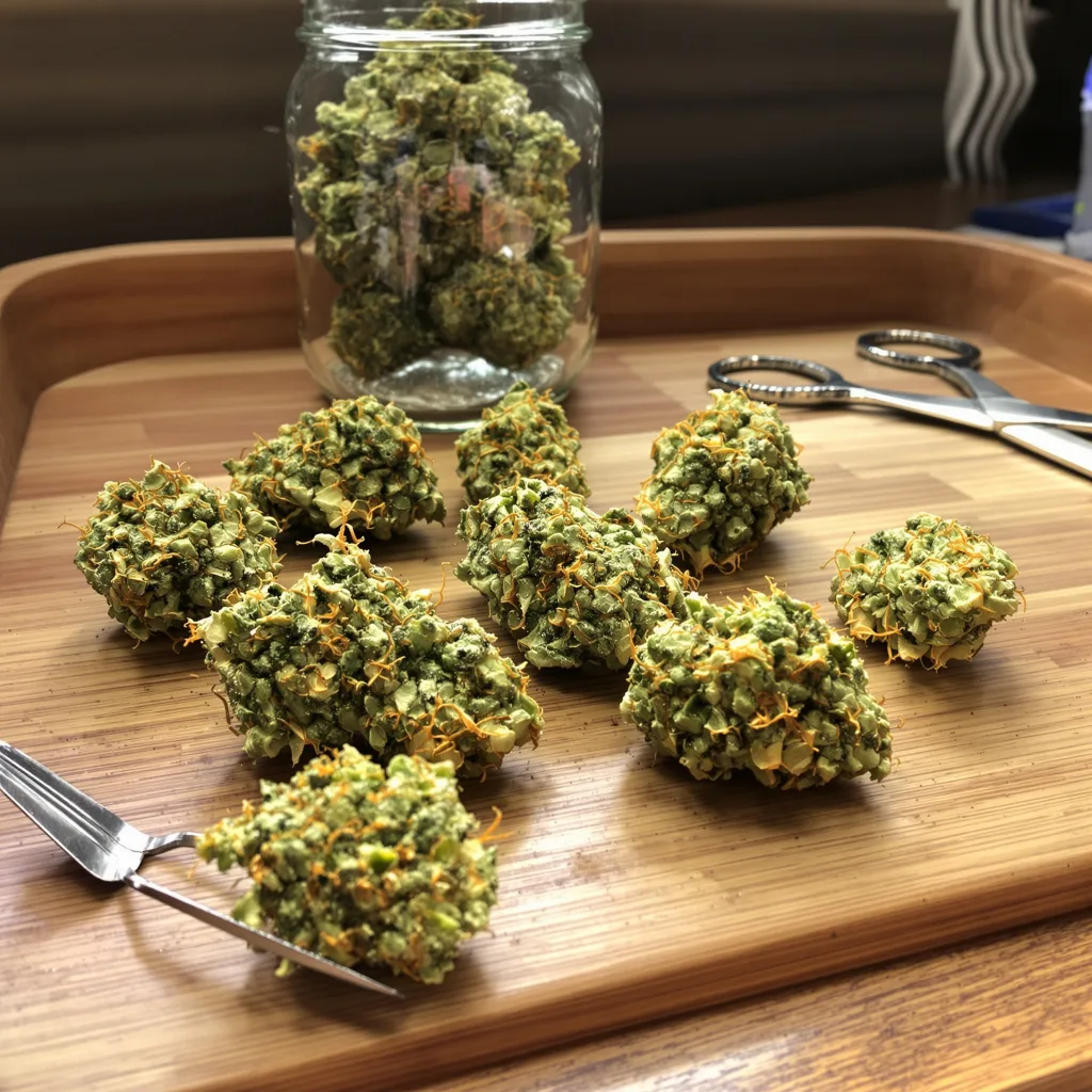 Strawberry 5% indica / 95% sativa — flor con tricomas visibles