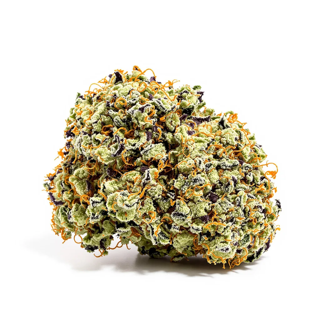 Strawberry Gary 38% indica / 62% sativa — flor con tricomas visibles