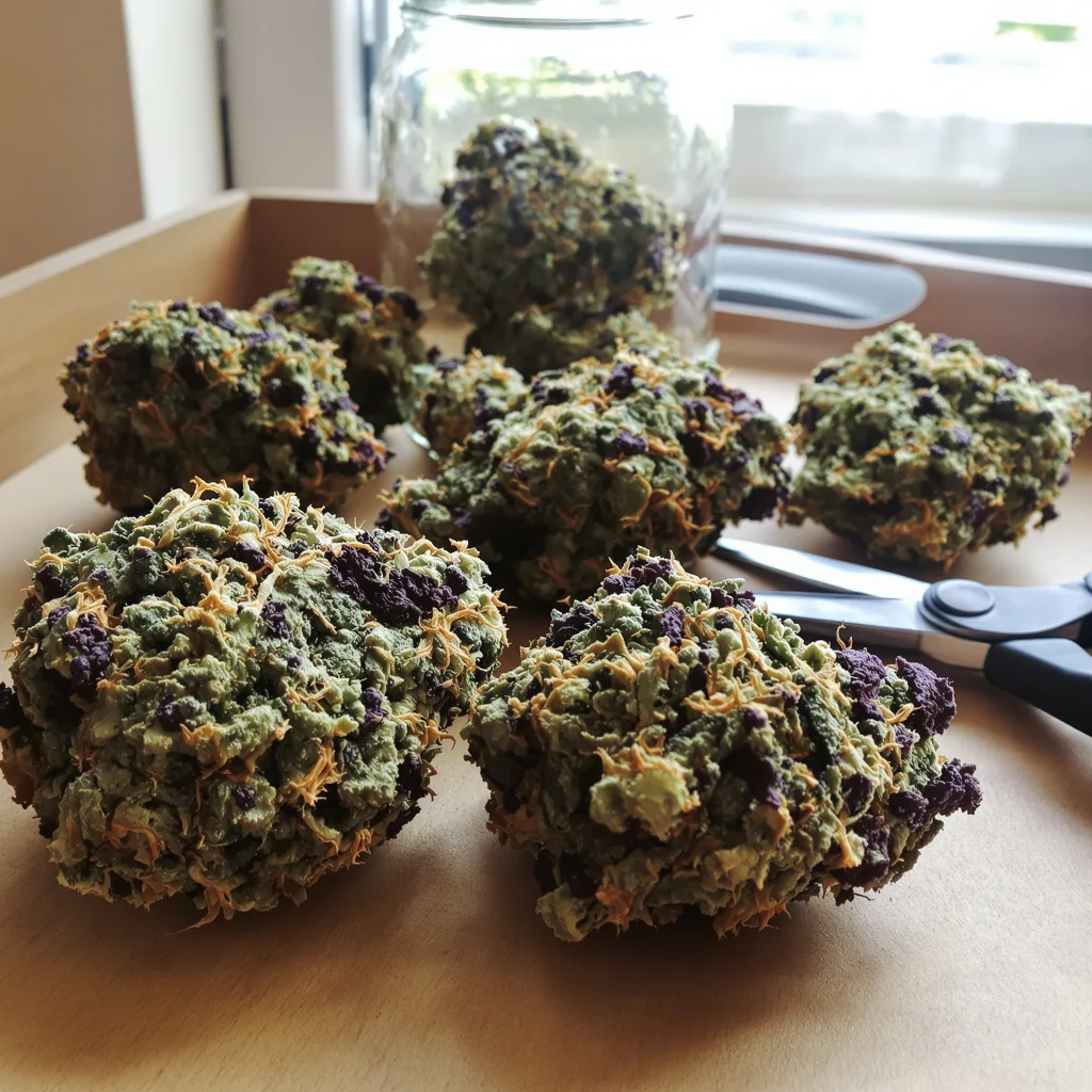 Strawberry Gorilla 70% indica / 30% sativa — flor con tricomas visibles
