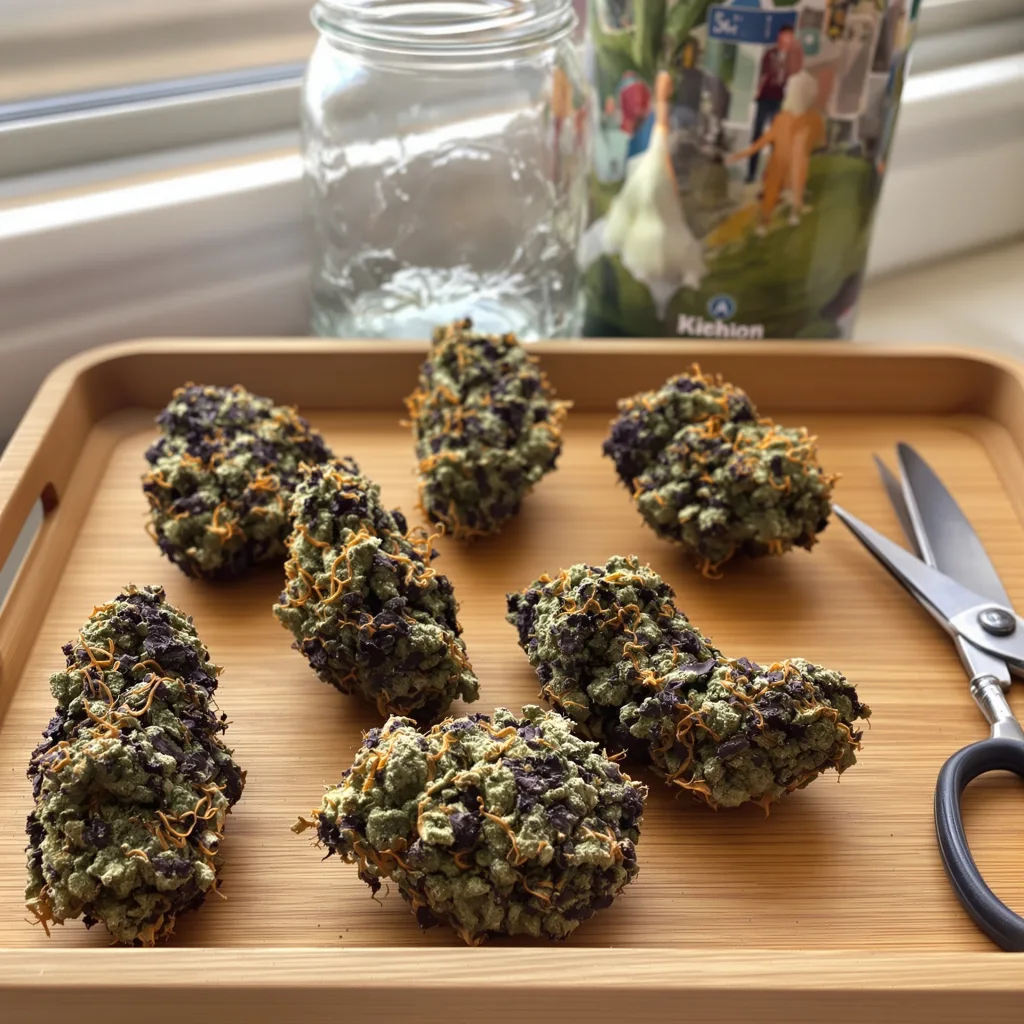 Strawberry Gorilla 70% indica / 30% sativa — flor con tricomas visibles