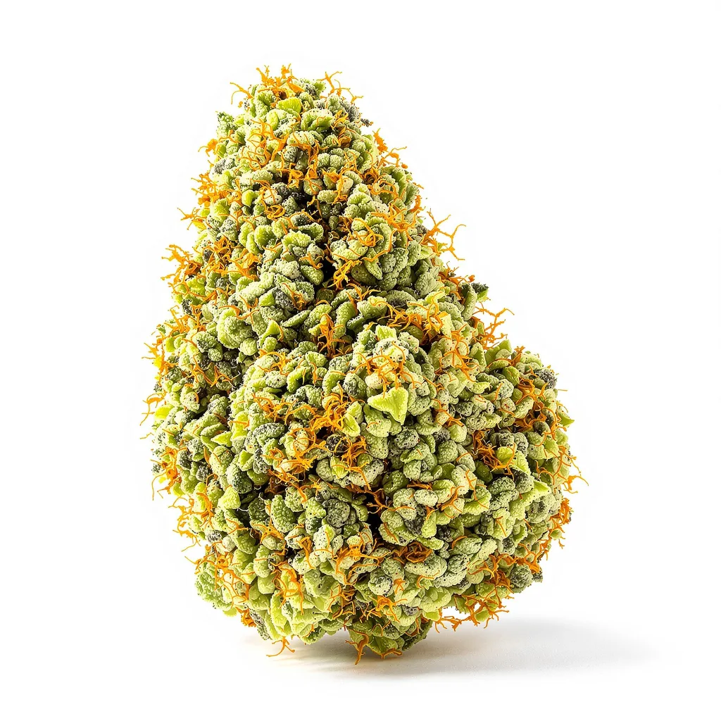 Strawberry Haze 25% indica / 75% sativa — flor con tricomas visibles