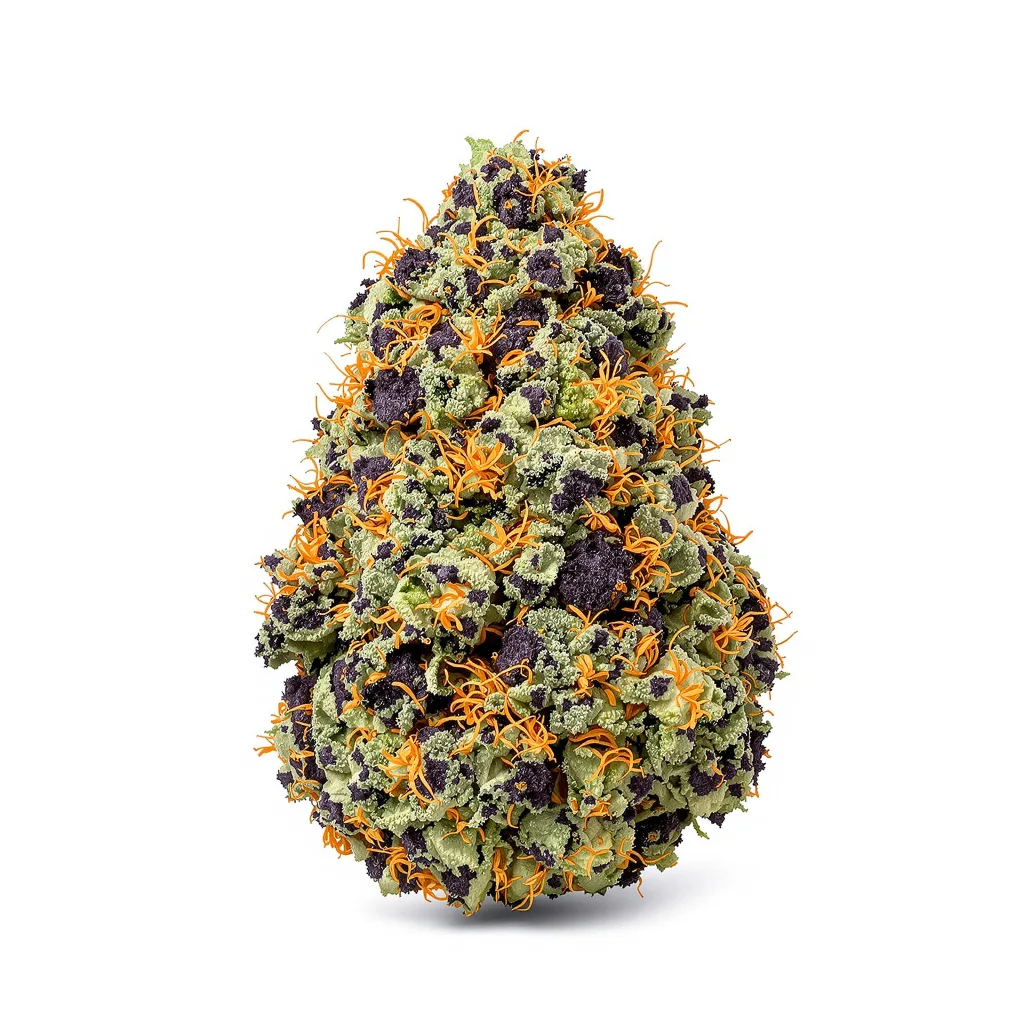 Strawberry Kush 78% indica / 22% sativa — flor con tricomas visibles