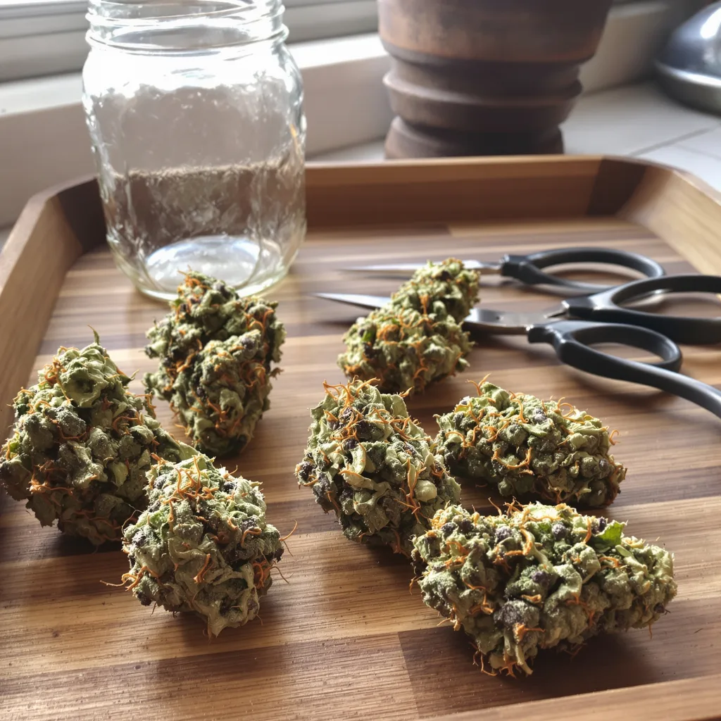 Strawberry Milkshake 48% indica / 52% sativa — flor con tricomas visibles