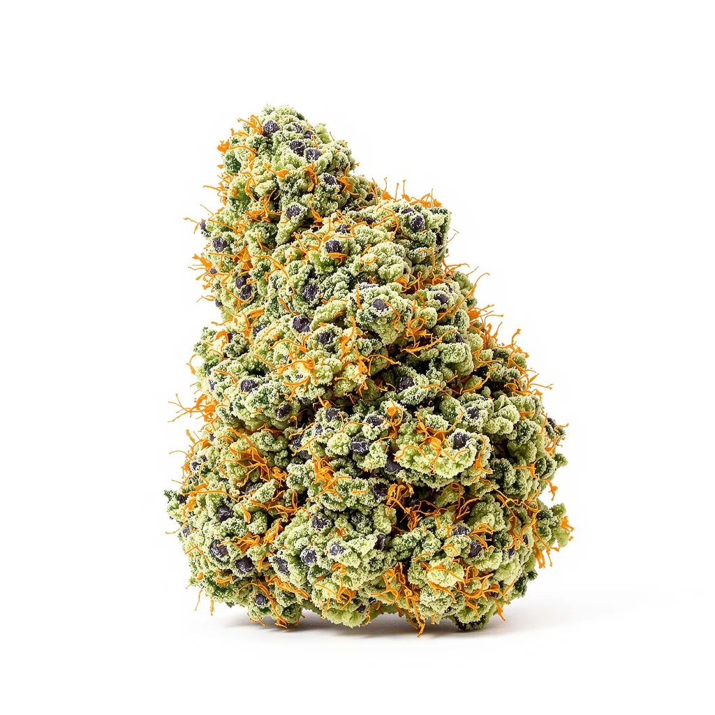 Strawberry Milkshake 48% indica / 52% sativa — flor con tricomas visibles