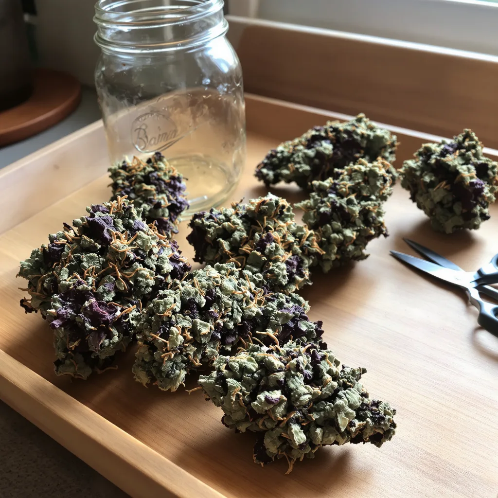 Sugar Kush 69% indica / 31% sativa — flor con tricomas visibles