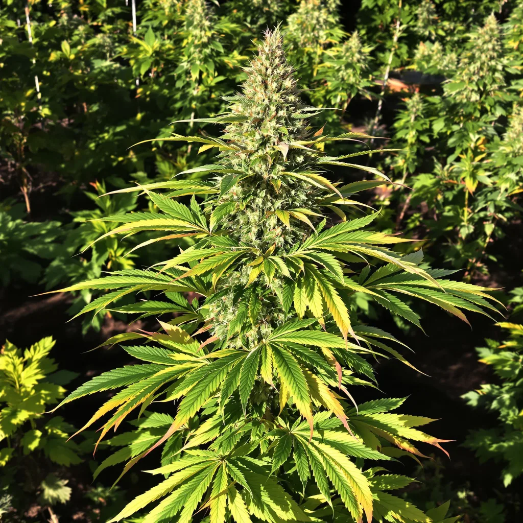 Sugar Kush 69% indica / 31% sativa — flor con tricomas visibles
