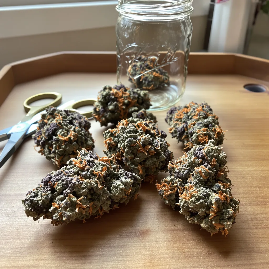 Sugar Mama 81% indica / 19% sativa — flor con tricomas visibles