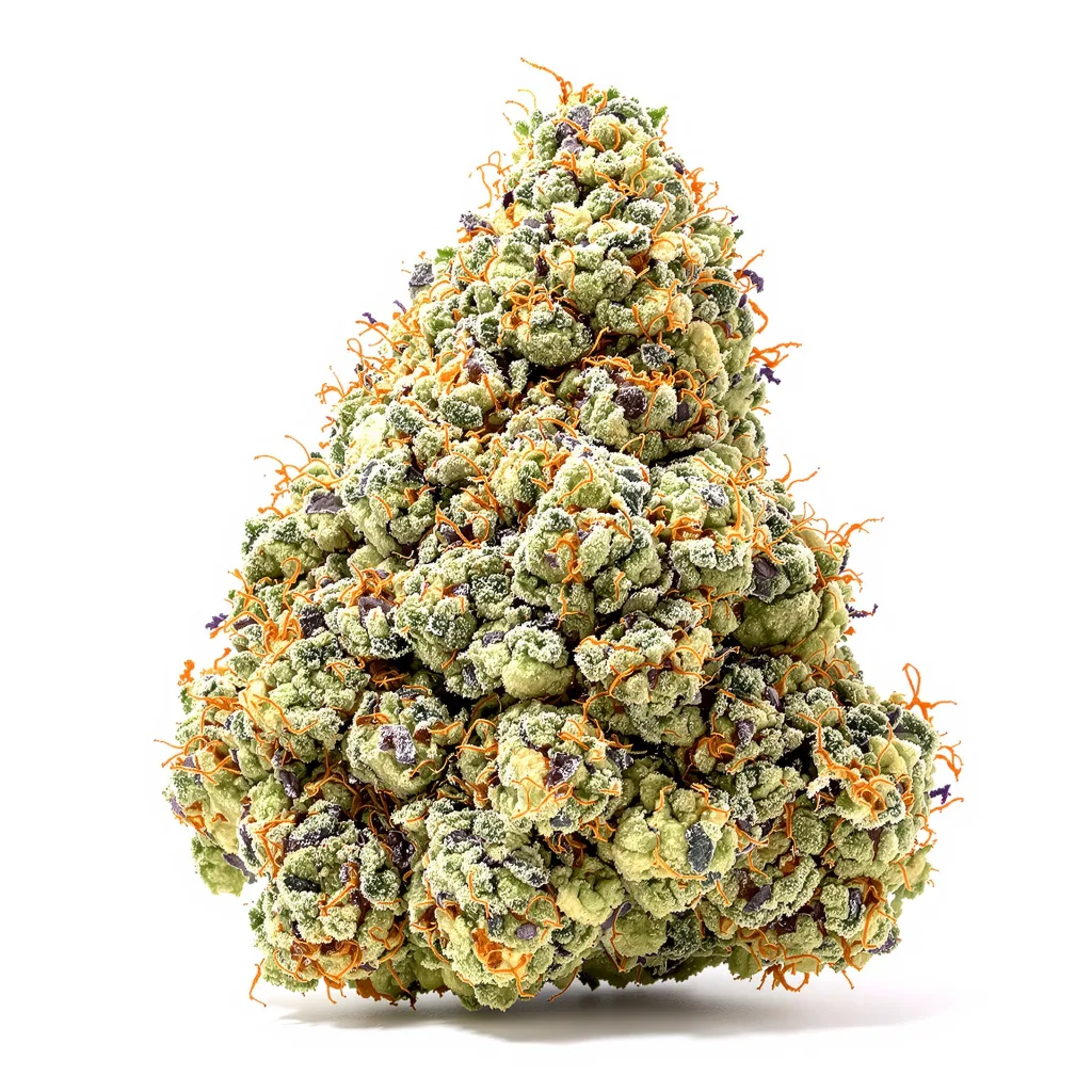 Sunrise 37% indica / 63% sativa — flor con tricomas visibles
